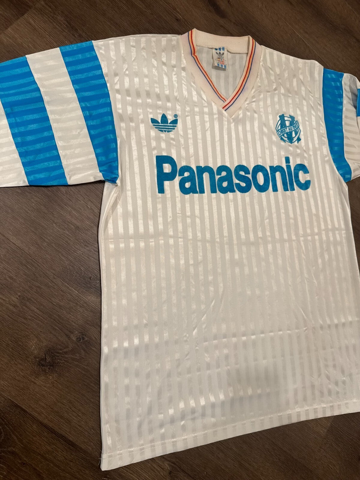 Vintage 1990 Home Kit Olympique Marseille Long Sleeve Football Jersey Large Rare