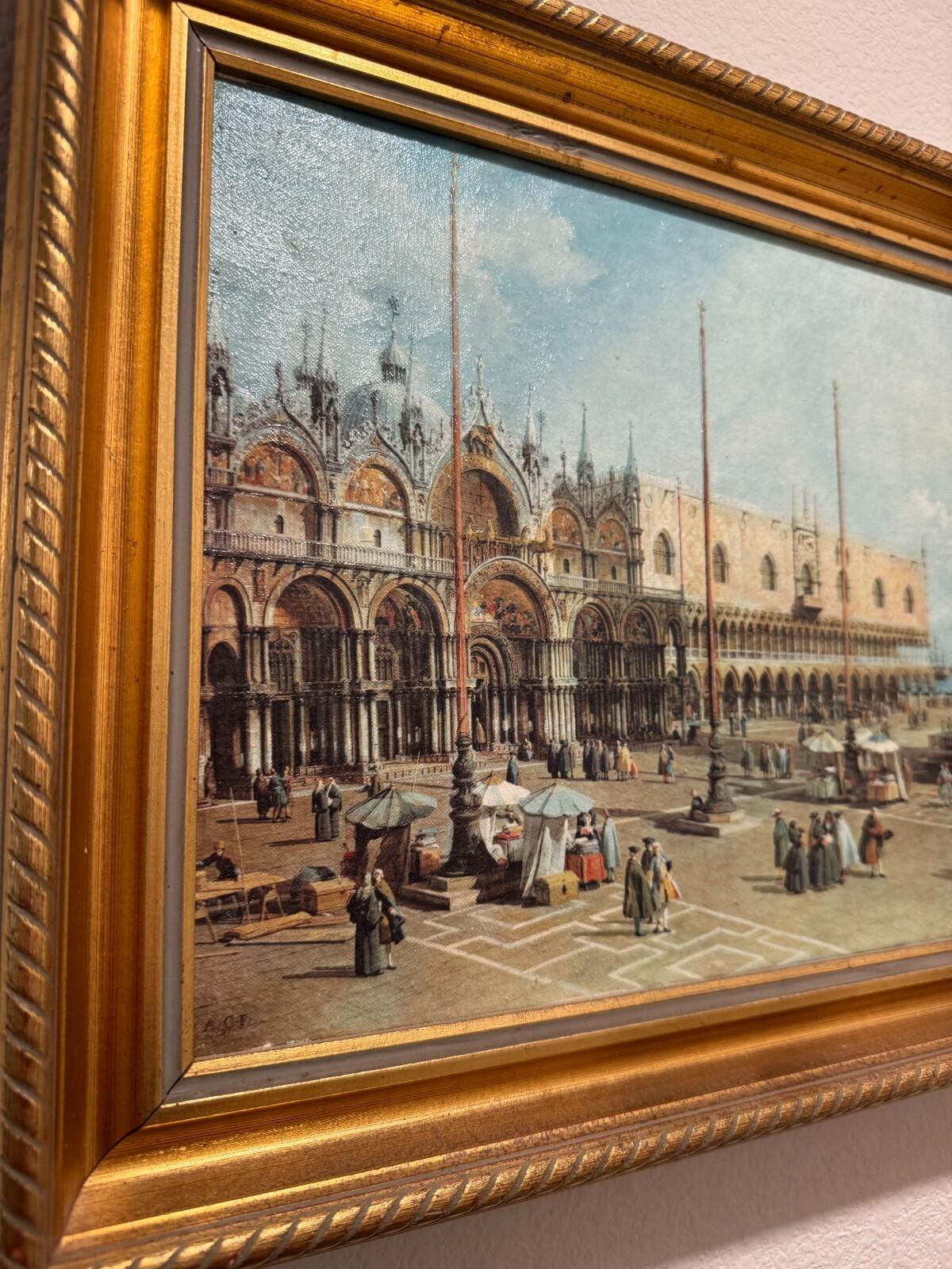 Vintage Framed Canaletto Reproduction Print Piazza San Marco Venice Great Condit