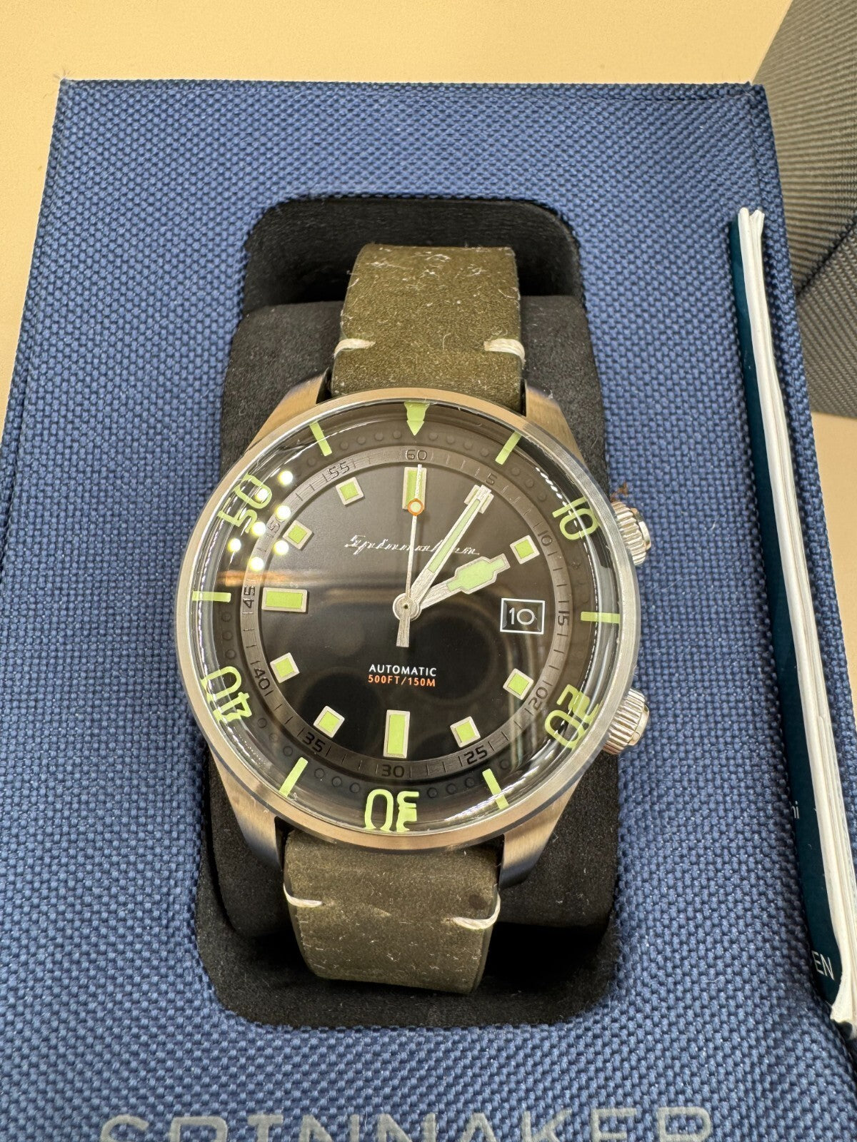 Spinnaker Bradner SP‑5057 Men’s Diver Watch Ink Black Automatic Leather Box Exce