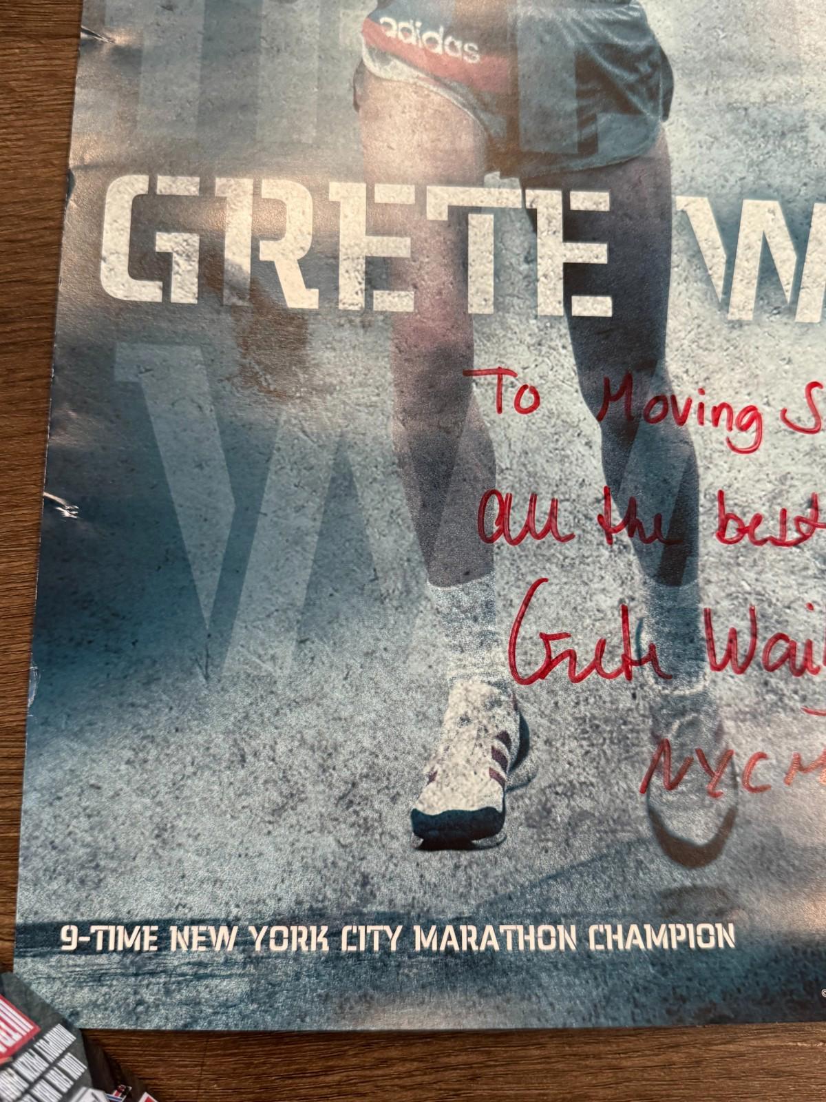 Olympic Runner GRETE WAITZ Signed Autographed Adidas Poster NYCM 2016 9 time Win