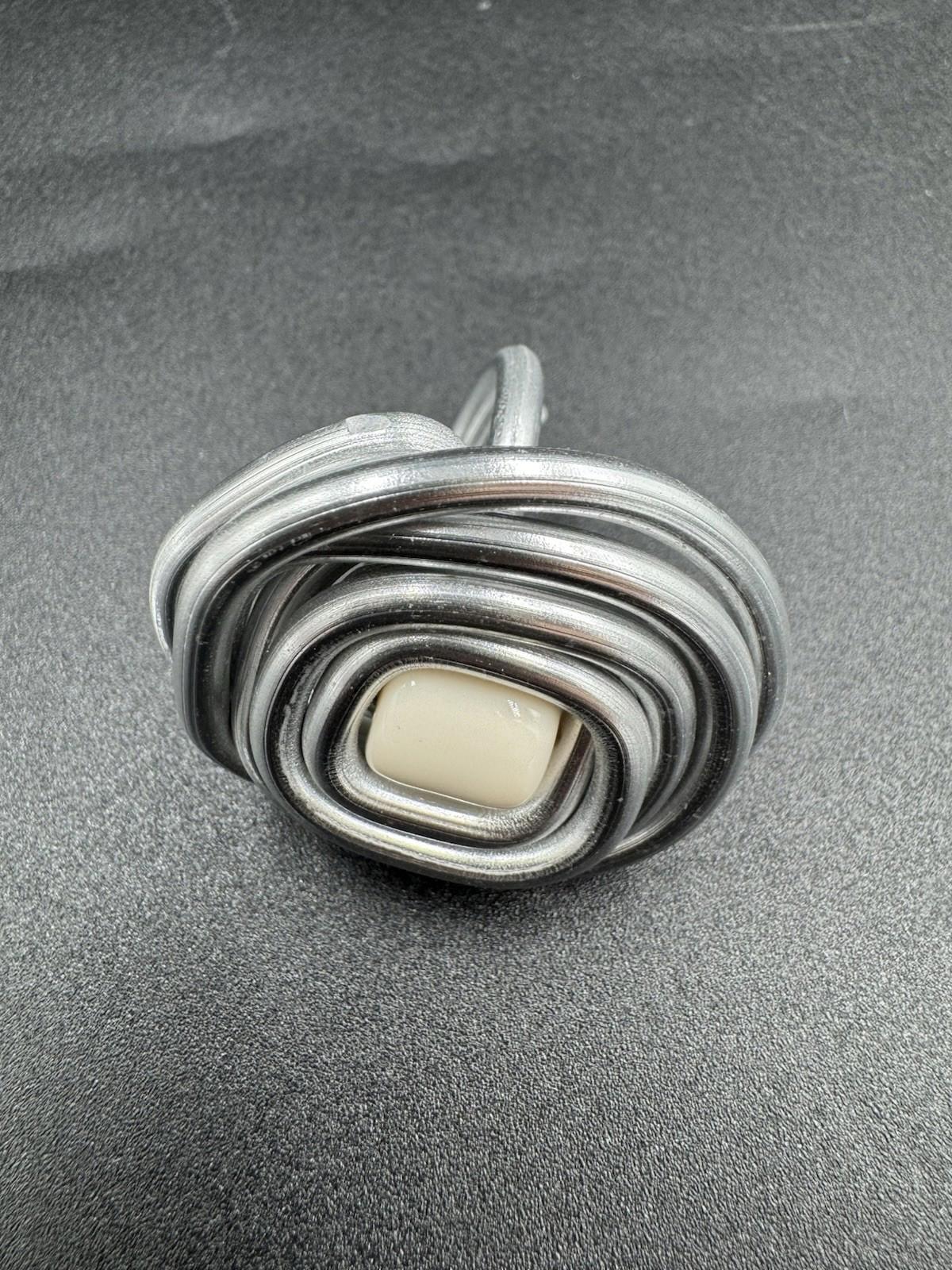 Handmade Bauhaus Inspired Aluminum Puzzle Ring Argentine Designer Beige Square M