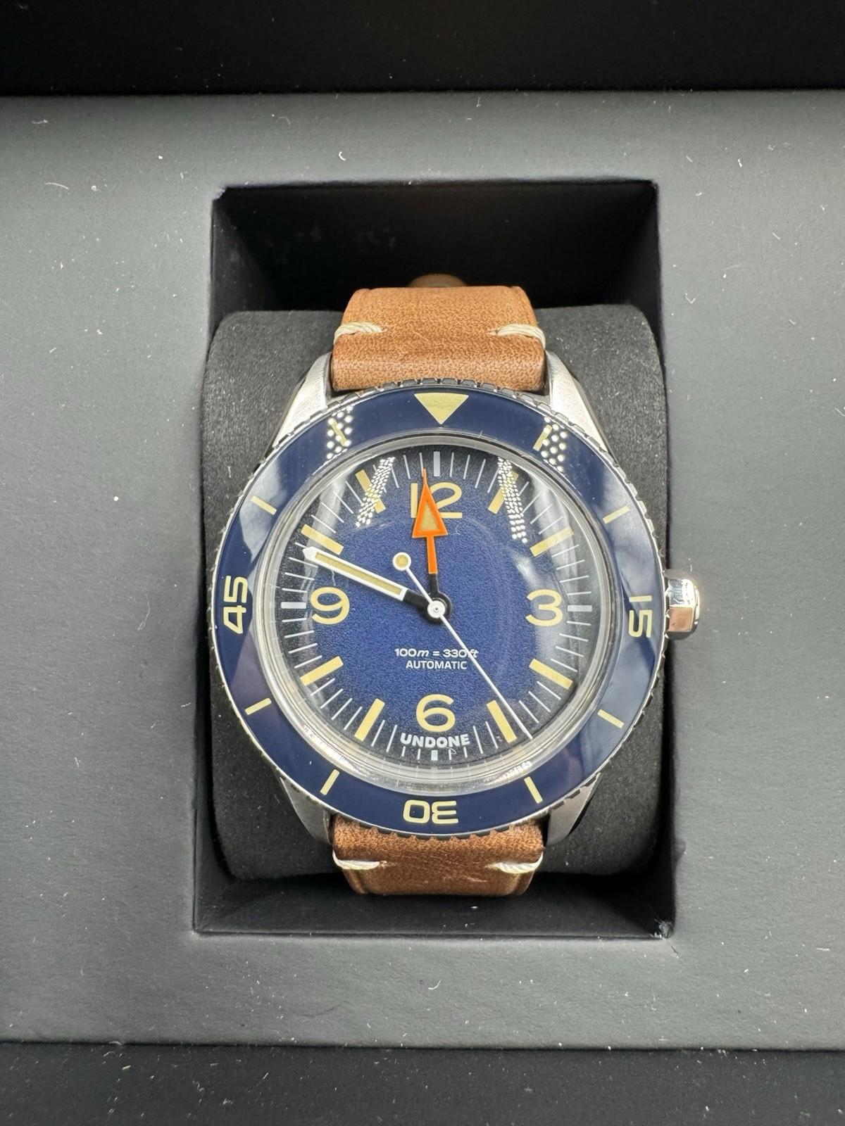 Undone Basecamp Classic Vintage Automatic Steel Blue Skin Men's Watch Brand New
