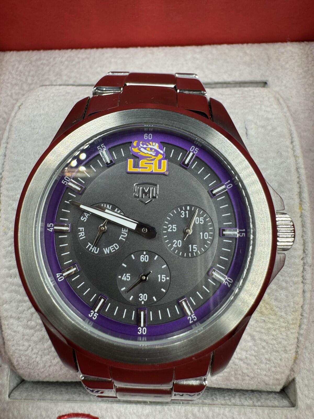 Jack Mason LSU Tigers Chronograph Watch Purple Dial Stainless Steel Original Box