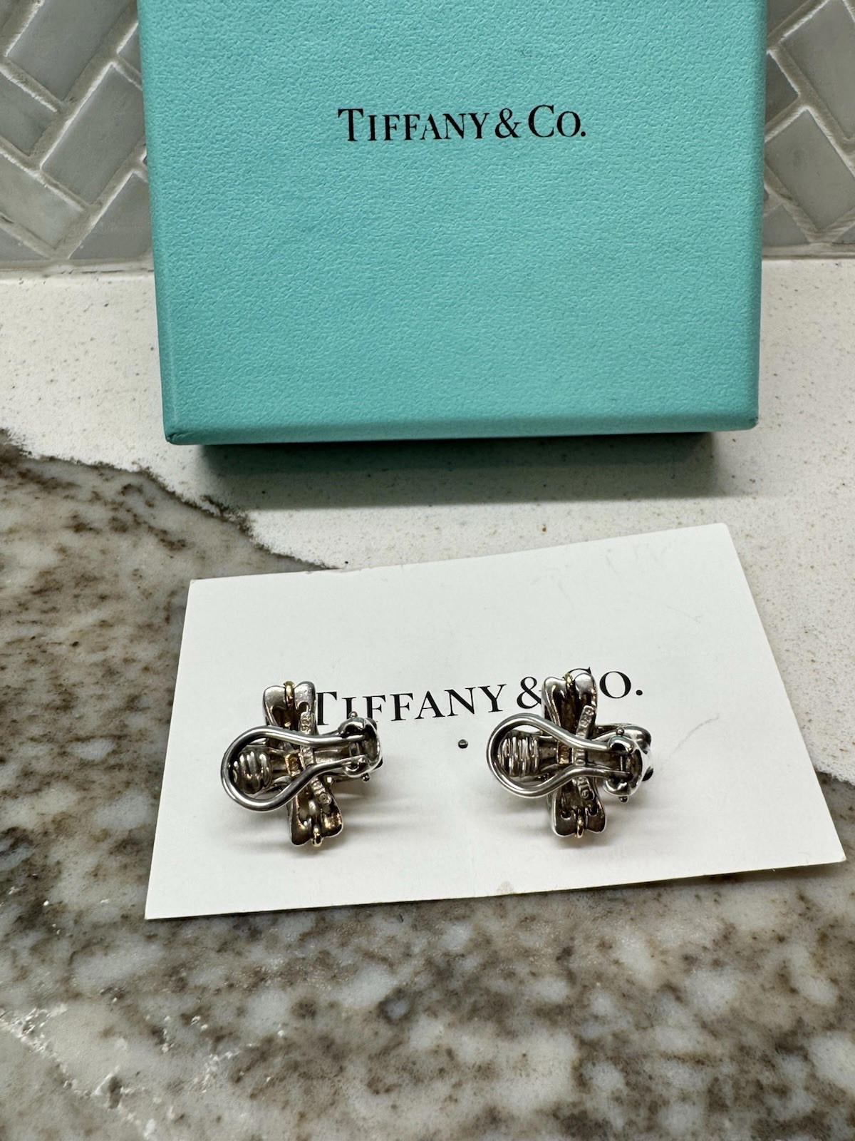 Tiffany & Co. Gold Rope Silver Signature X Clip-on Earrings