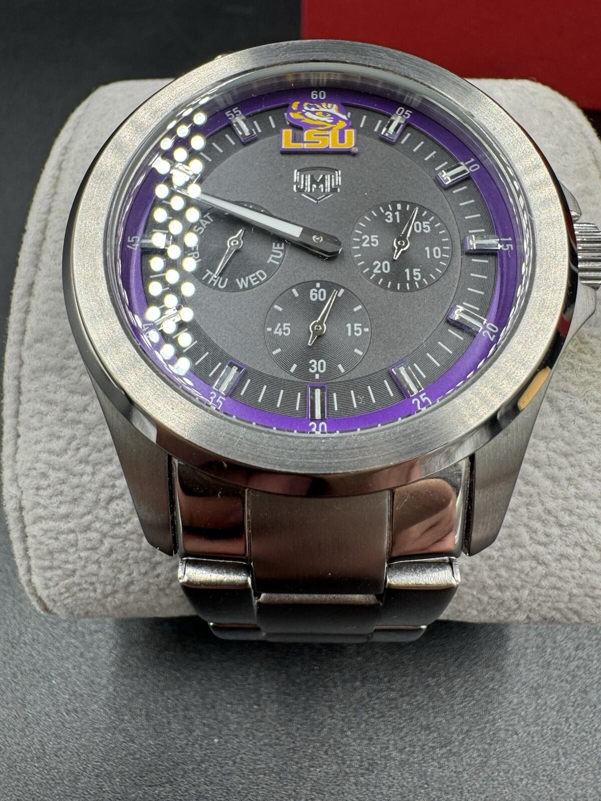 Jack Mason LSU Tigers Chronograph Watch Purple Dial Stainless Steel Original Box