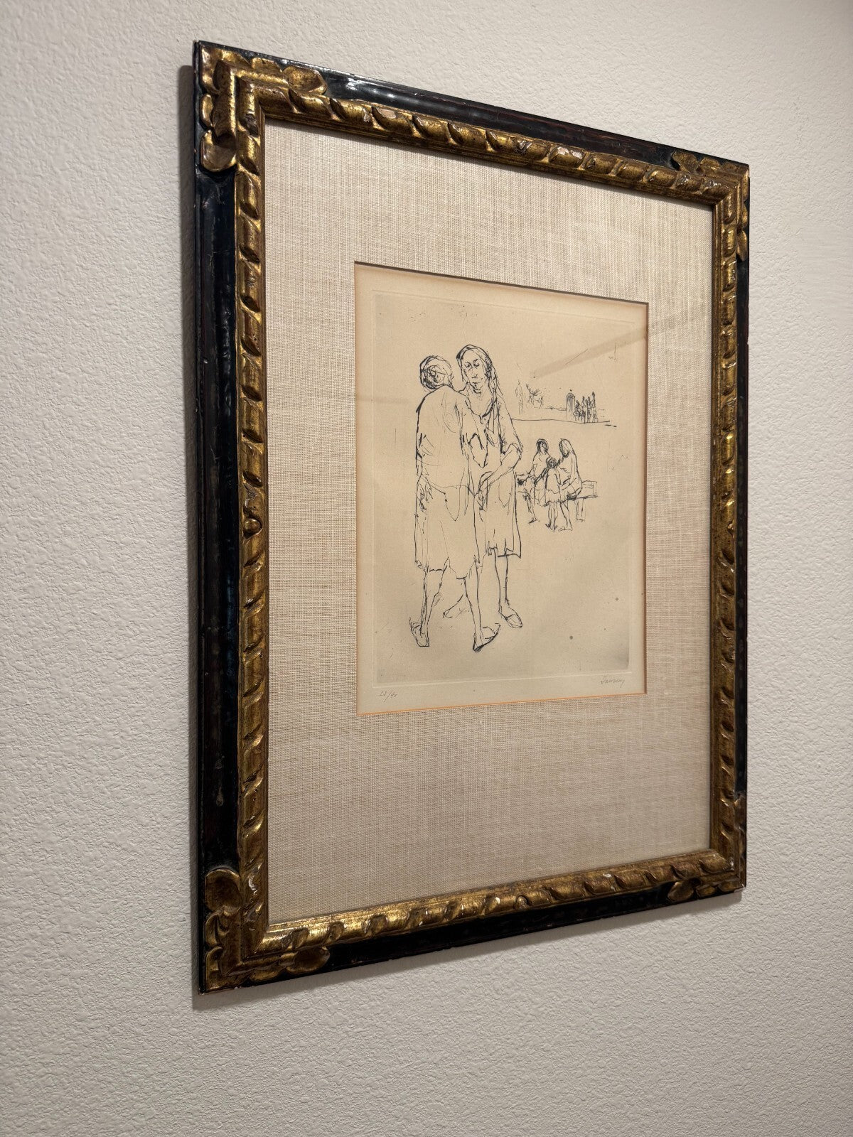 Fausey Limited Edition Etching 23/40 Women Figures Beach Scene Framed Good Condi