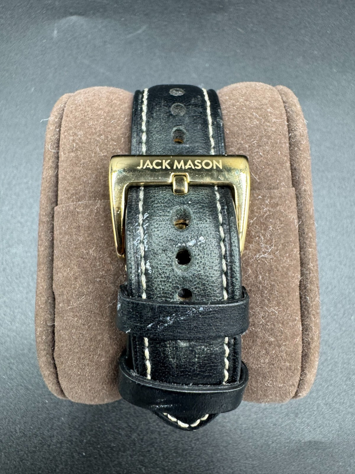 Jack Mason Canton Day-Date Quartz Watch (Gold PVD) with Brown Leather Strap VG+