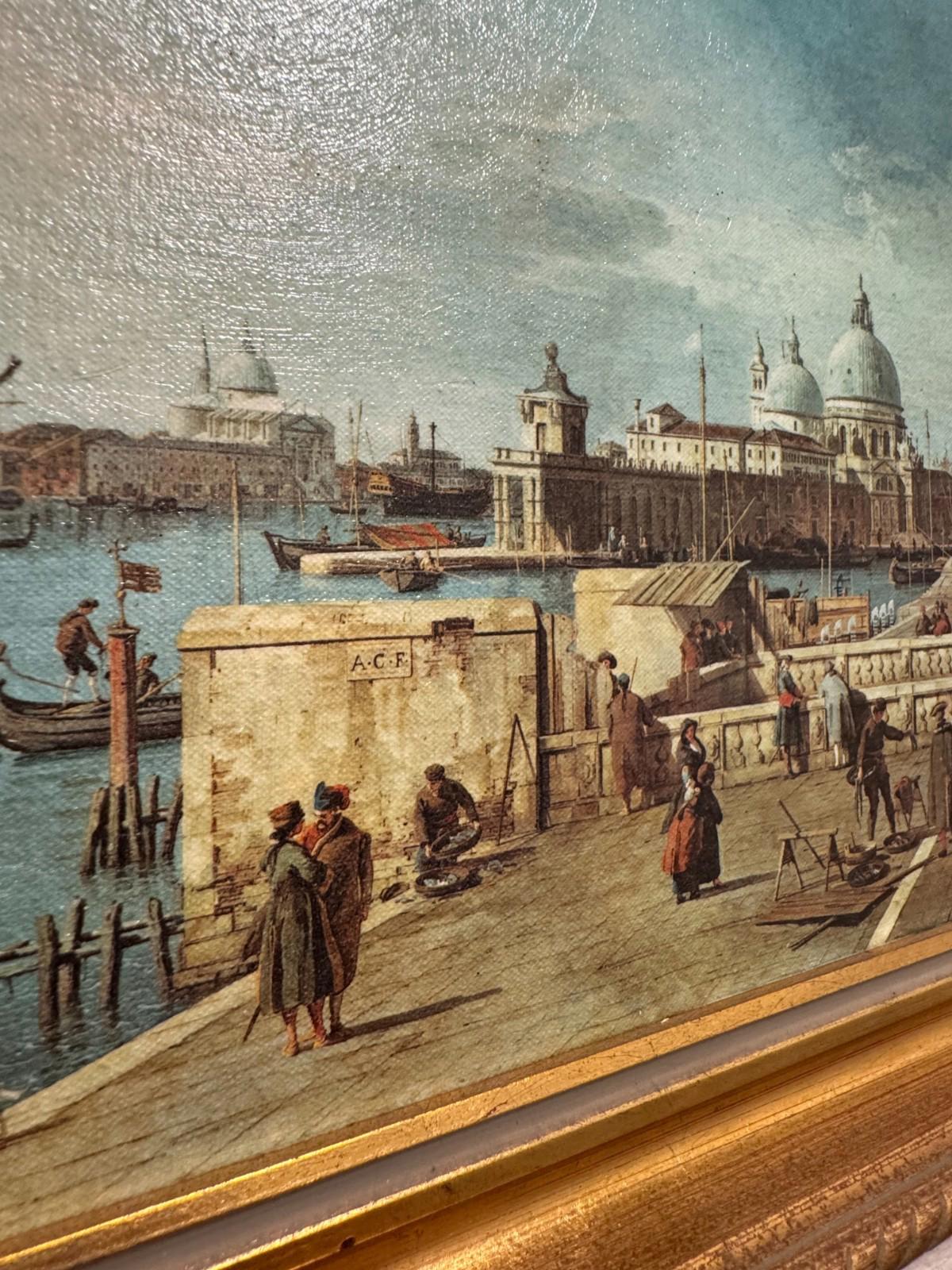 Vintage Framed Canaletto Reproduction Print The Quay of the Piazzetta Venice VG+