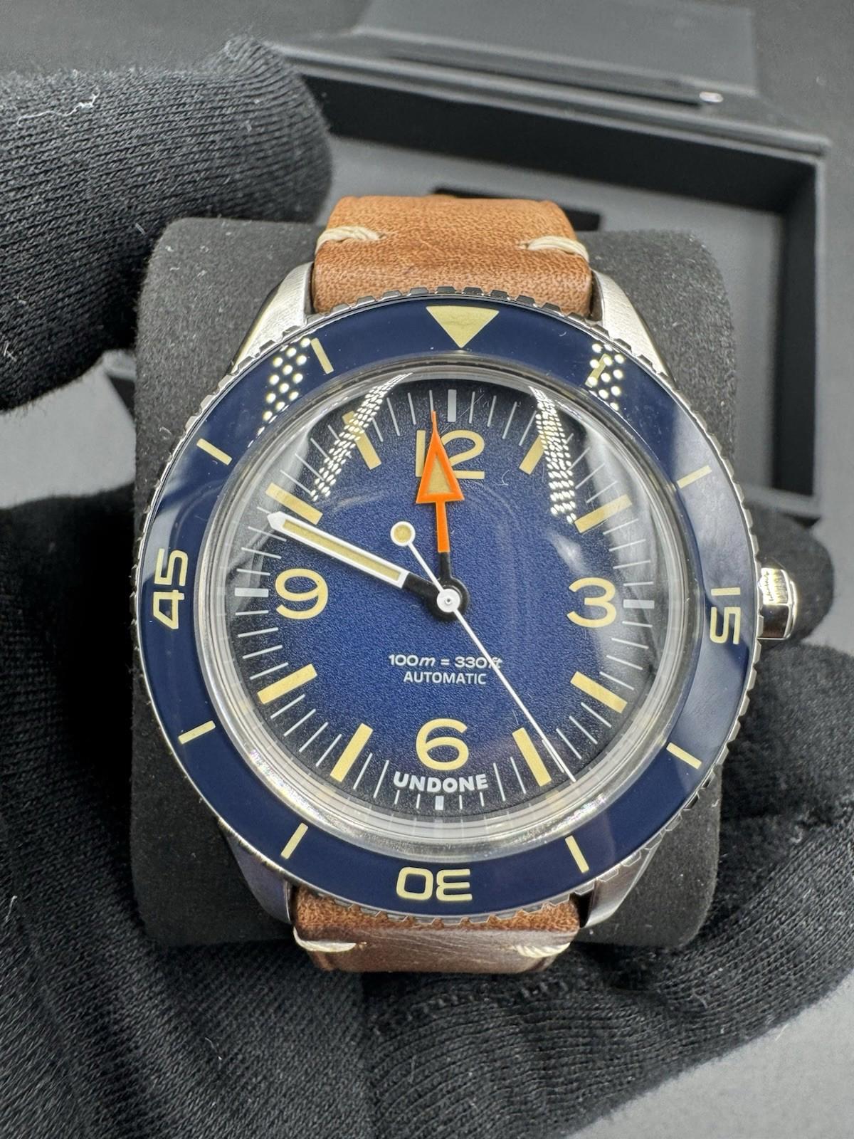 Undone Basecamp Classic Vintage Automatic Steel Blue Skin Men's Watch Brand New