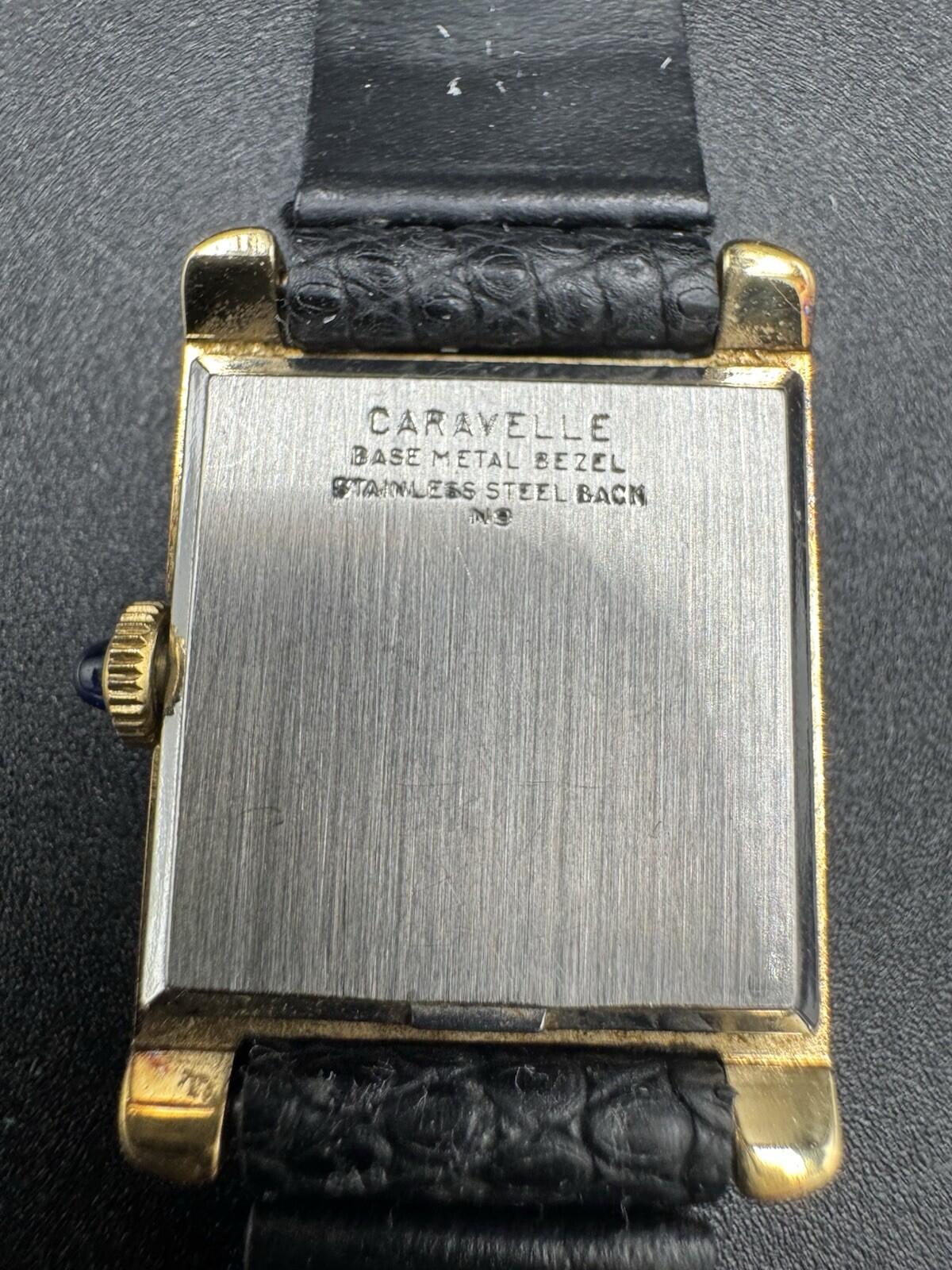Caravelle Women's Tank Rectangle Watch Gold Tone Roman Numeral Dial Manual Wind