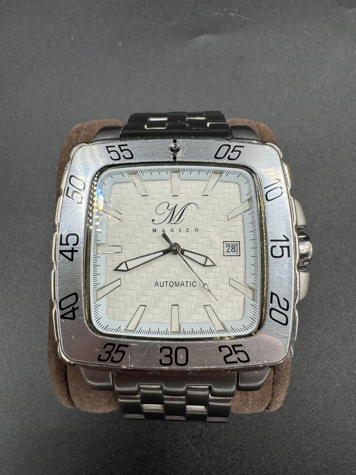 Magico 316L Automatic Heavy Mens Watch White Face 21 Jewels Works Japan Made VG+