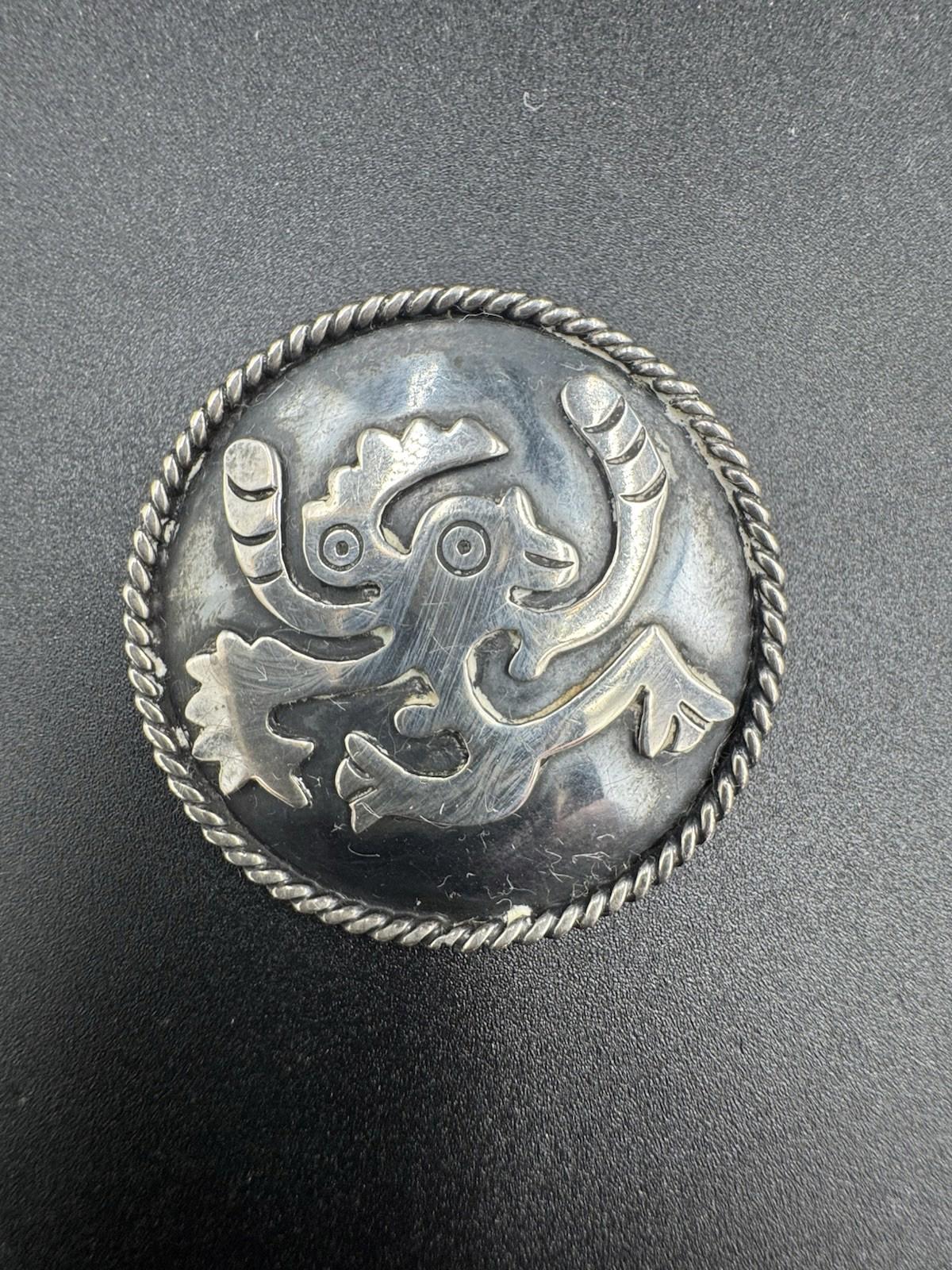 Vintage Taxco Sterling Silver Aztec Quetzalcoatl Mythical Serpent Brooch Pin Mex