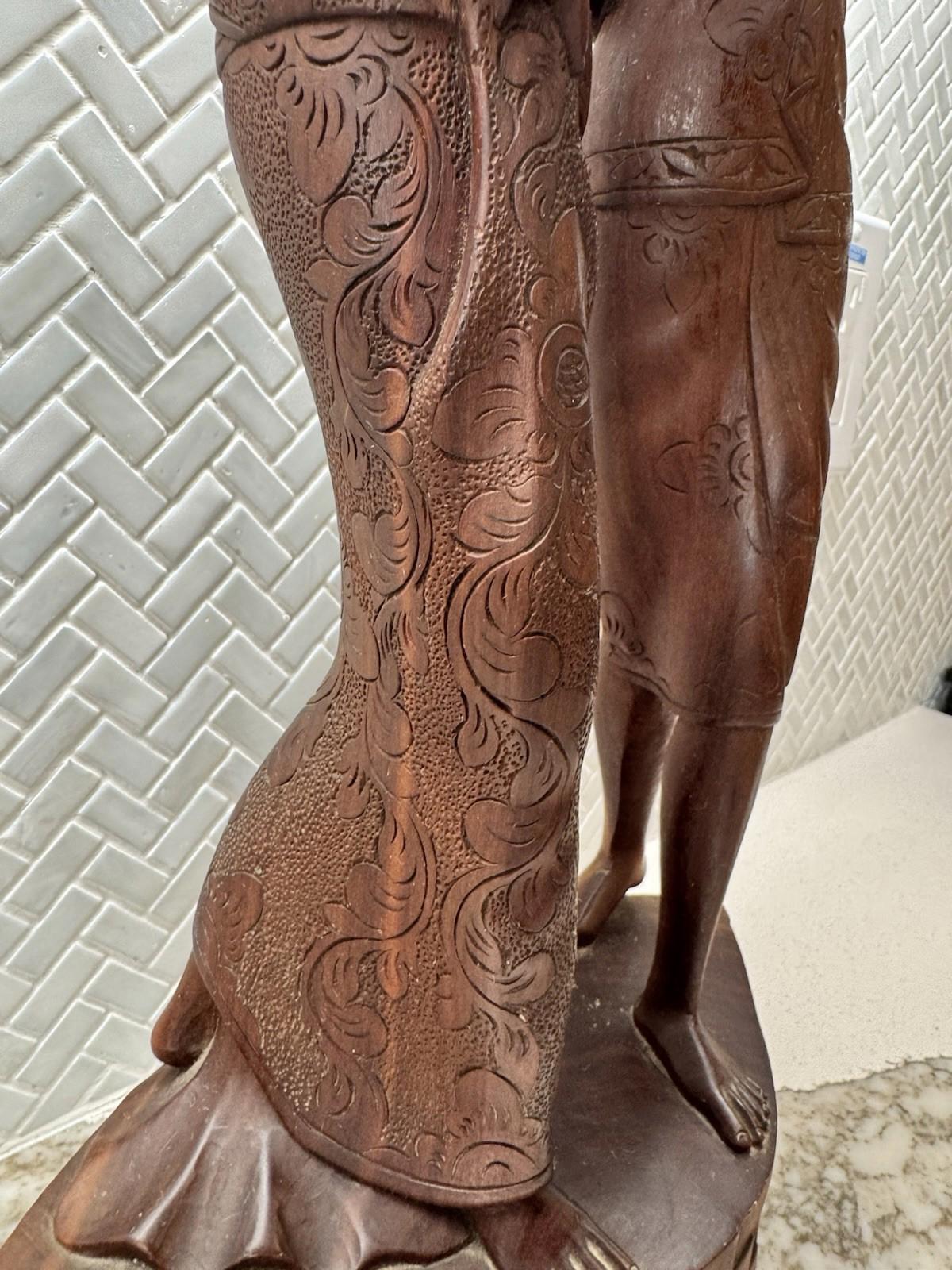 Vintage BALI WOMANS Hand Carved WOOD Sculpture Couple Statue