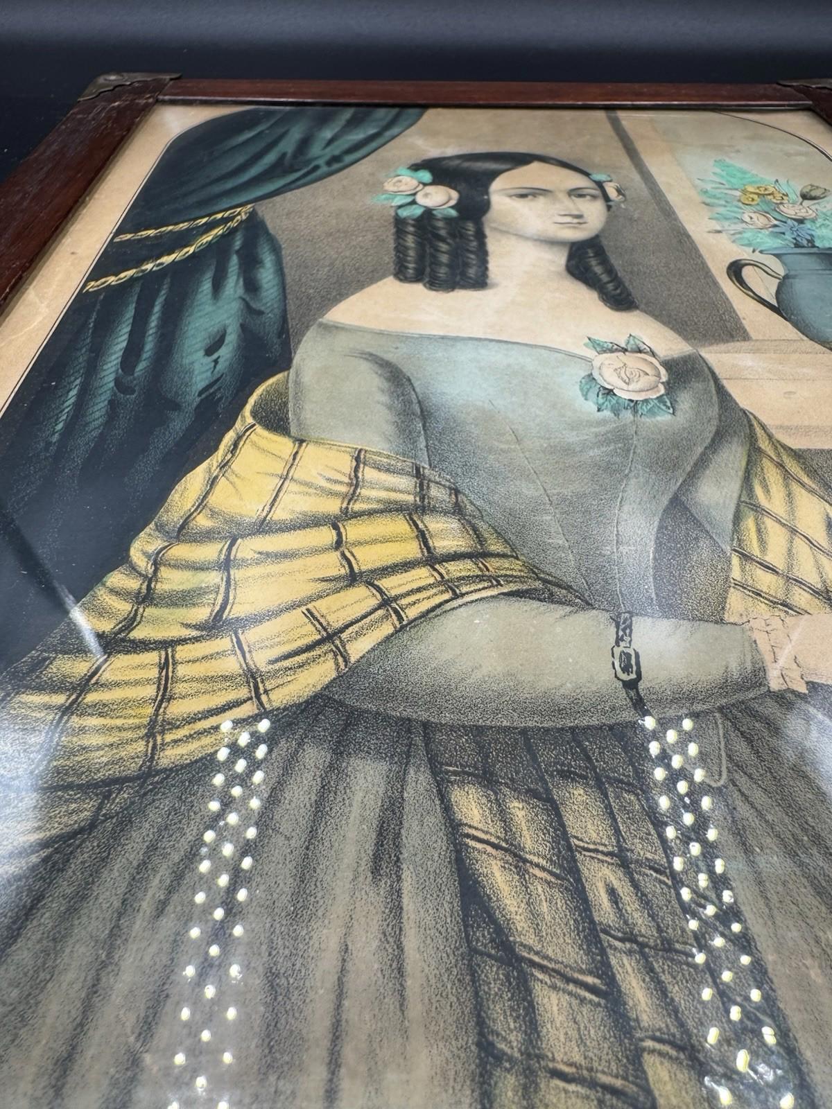 Antique Kelloggs & Comstock Hand Colored Lithograph Portrait