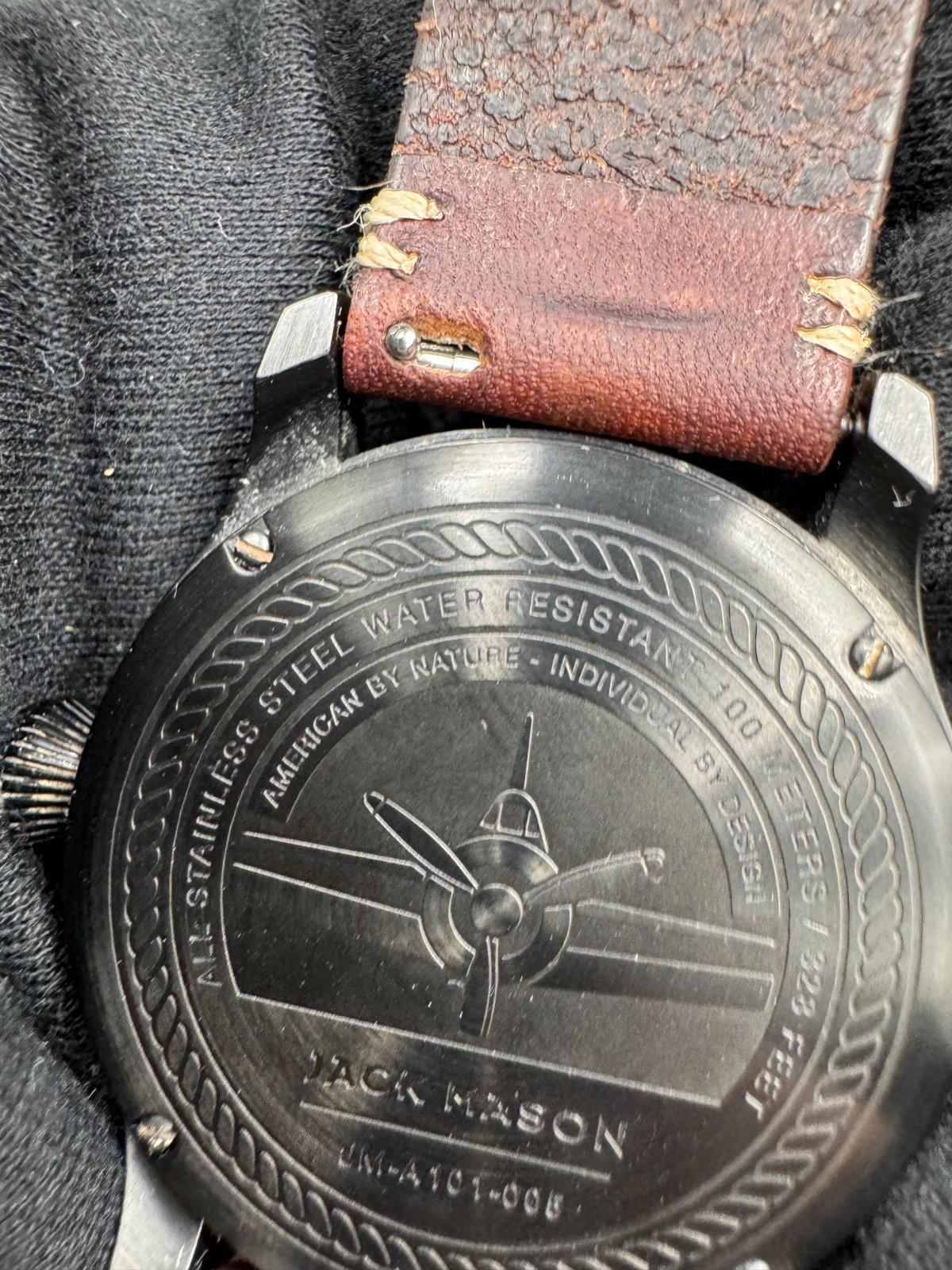 Jack Mason JM-A101 Aviation Black PVD Pilot Watch Leather Strap 42mm - Rare VG+