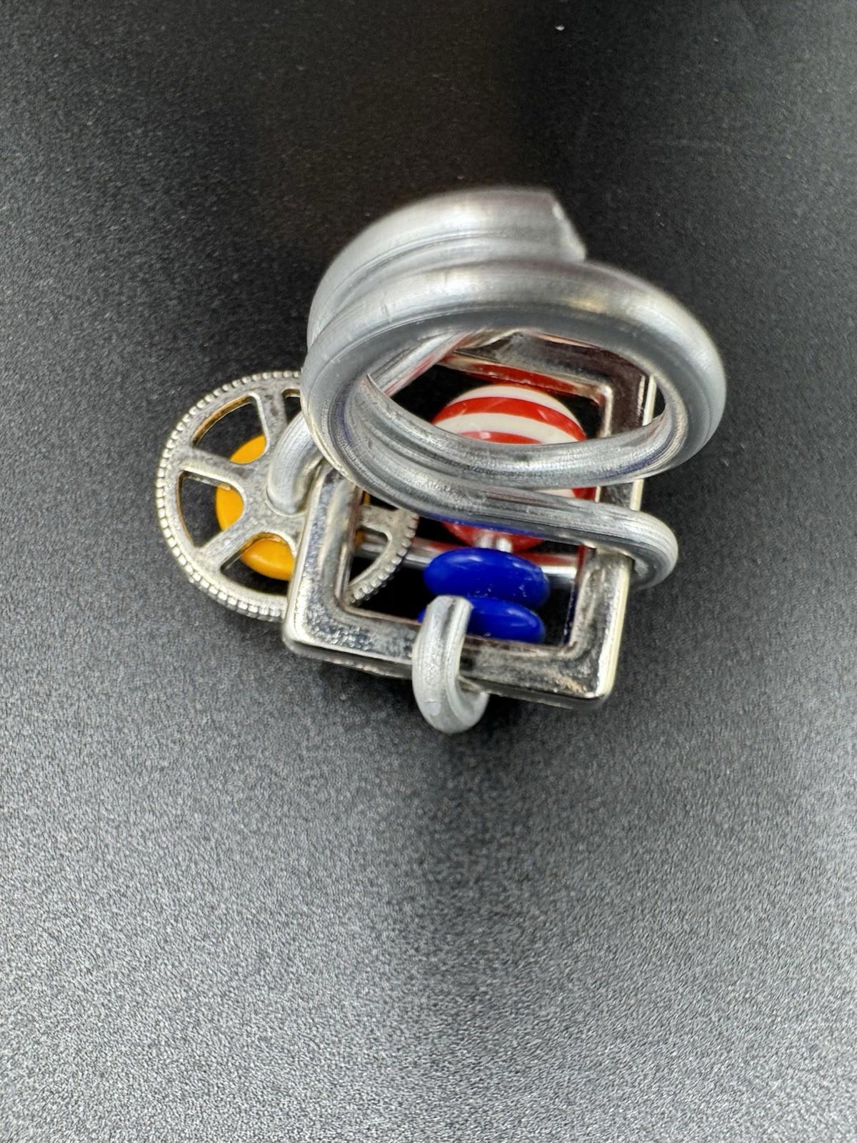 Handmade Bauhaus Inspired Aluminum Puzzle Ring Argentine Designer Striped Bead M