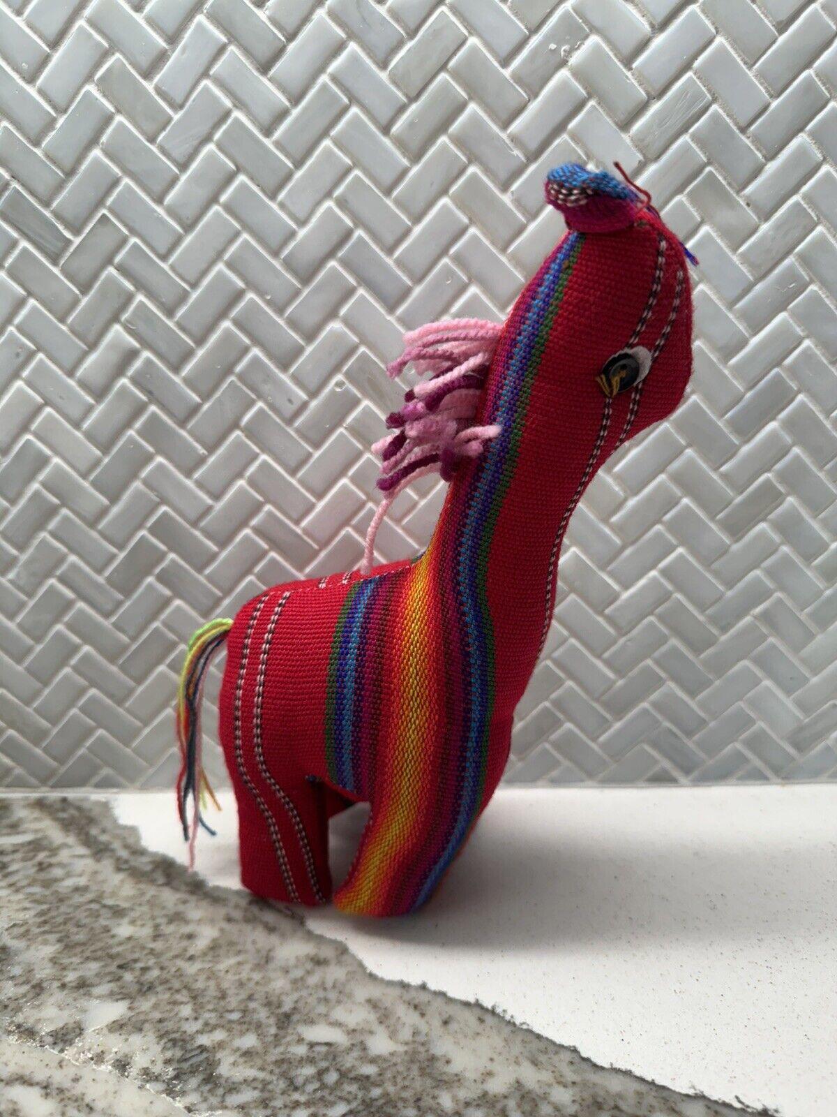 Handmade Guatemalen / Salvadorian Stuffed Llama Toy Striped