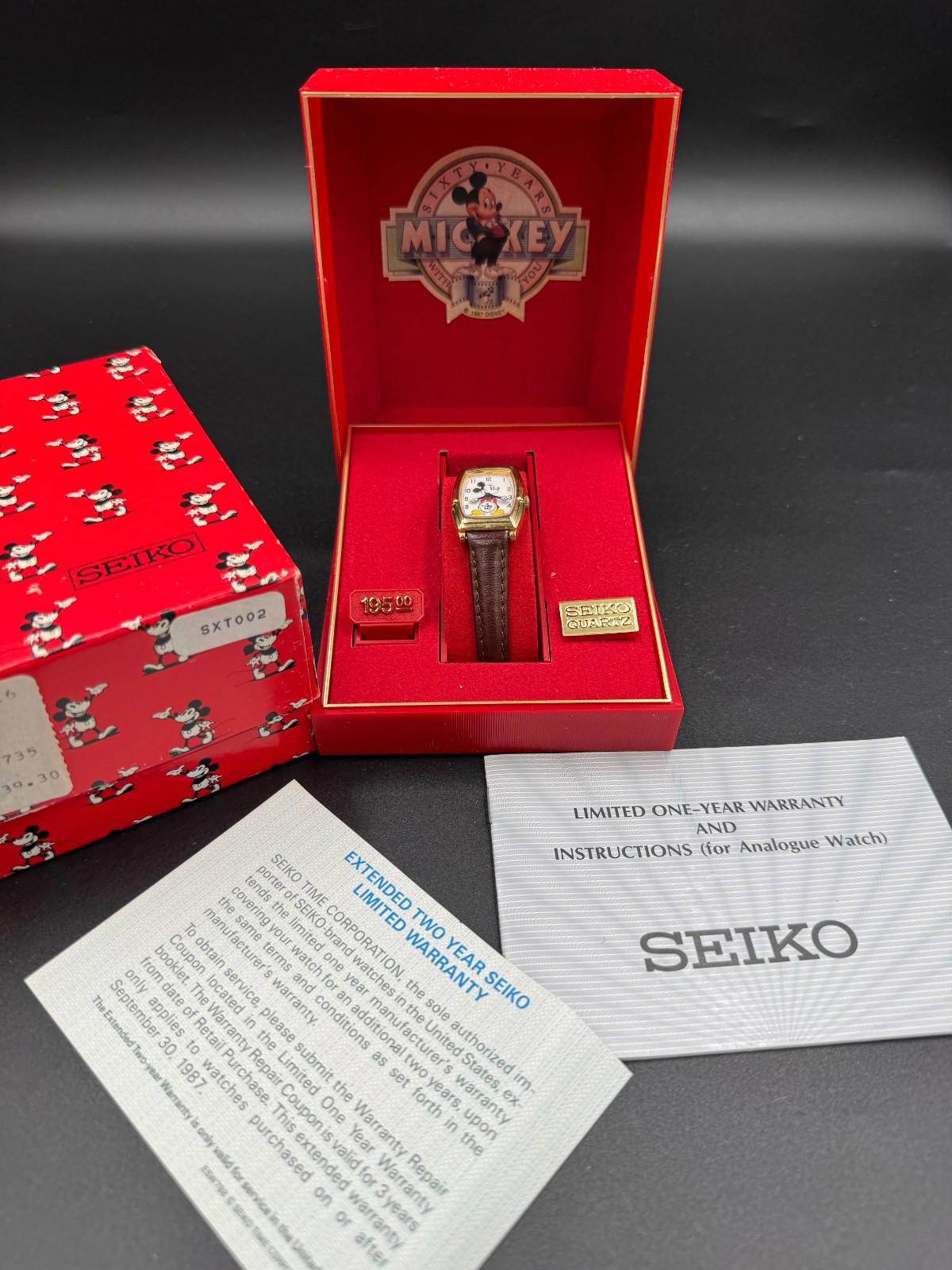 Classic 80's Mickey Mouse Face Leather Strap Watch Japan 2K02-5019 Seiko Quartz