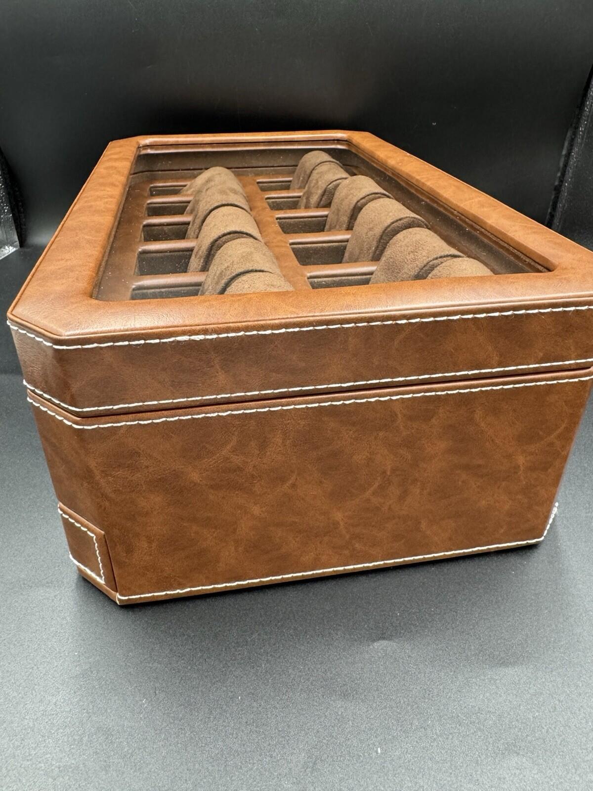 ROTHWELL 12 Slot Leather Watch Box - Luxury Case 12 - Tan / Brown - Near Mint Co