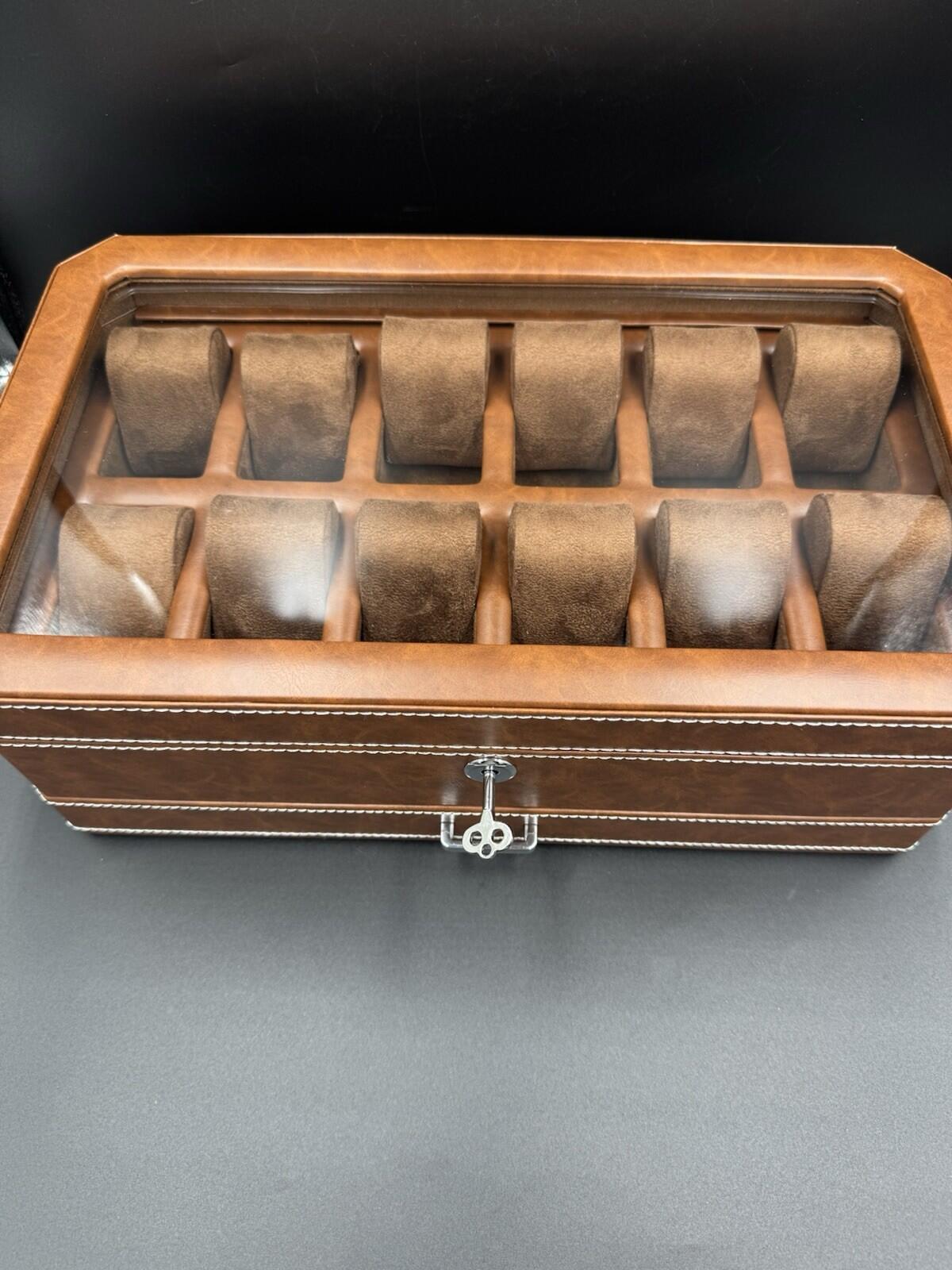 ROTHWELL 12 Slot Leather Watch Box - Luxury Case 12 - Tan / Brown - Near Mint Co