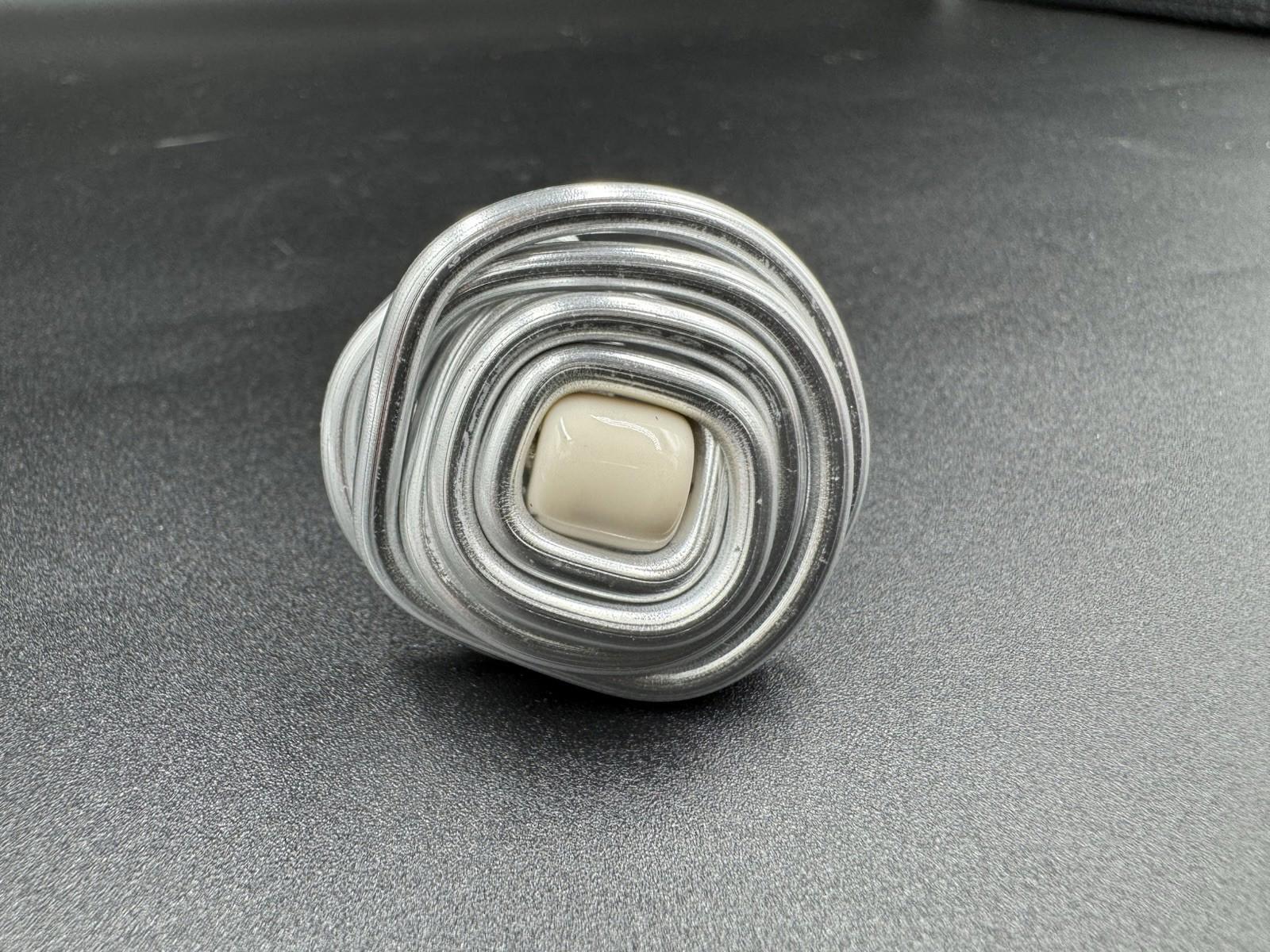 Handmade Bauhaus Inspired Aluminum Puzzle Ring Argentine Designer Beige Square M