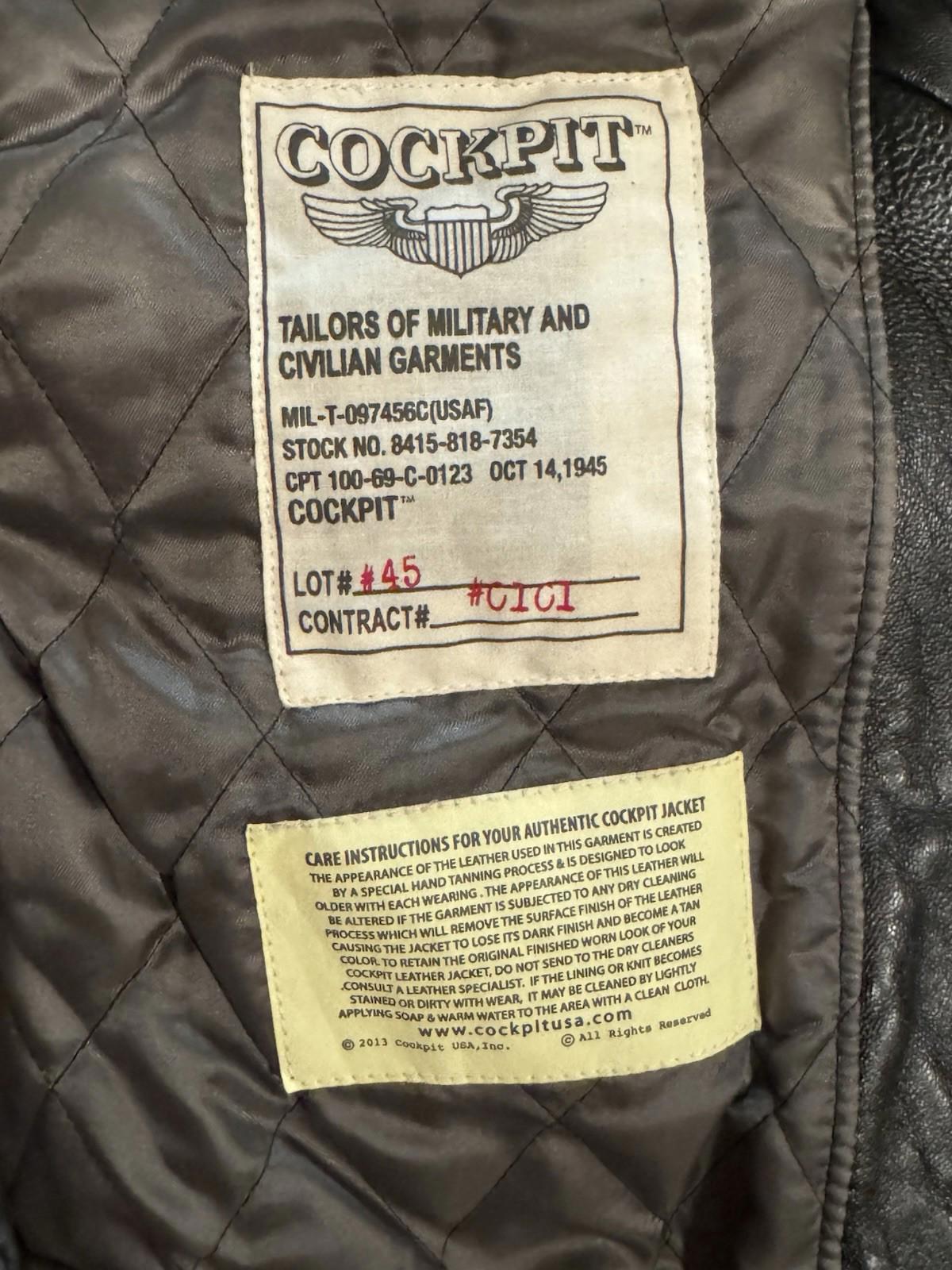 COCKPIT USA Type A-2 Air Force US Army DWG 30-1415 D Brown Leather Jacket Mens S