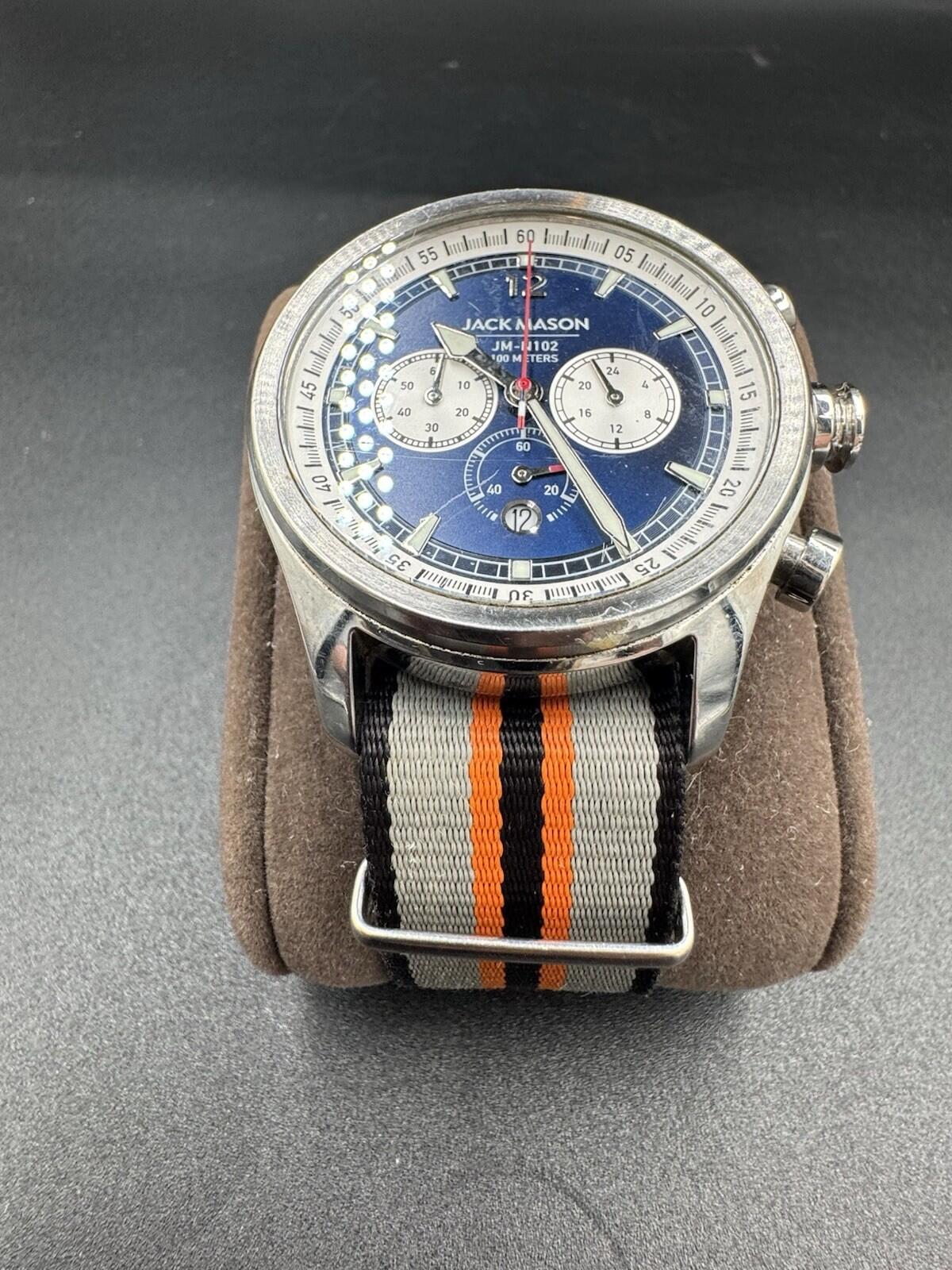Jack Mason JM-N102-027 Watch Mens 42mm Blue Dial Chronograph Date w/ Nylon Strap